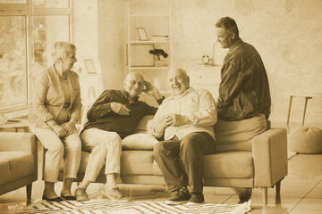Old photo of senior people resting at home