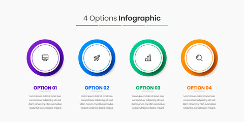 Vector Graphic of Infographic Element Design Templates with Circle Label, Icons and 4 Options. Suitable for Process Diagram, Presentations, Workflow Layout, Banner, Flow Chart, Infographic.