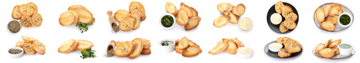 Set of tasty croutons isolated on white