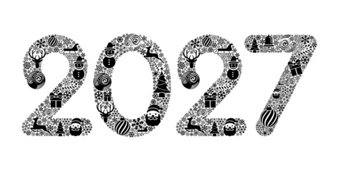 2027 Happy New Year in golden design, Holiday greeting card design.