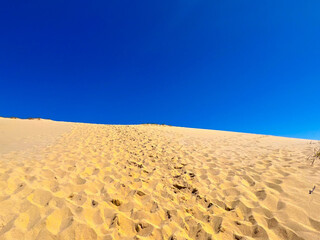 Vibrant blue sky and sand mimic the Ukrainian flag