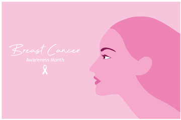 ฺBreast cancer awareness for love and support. Beautiful young women wearing face mask with pink ribbon brooch vector illustration. Breast cancer concept background
