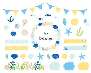 海モチーフのイラスト素材セット