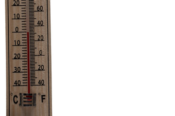 Closeup classic thermometer zero degrees white background