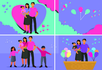 family illustration love day pink theme collor