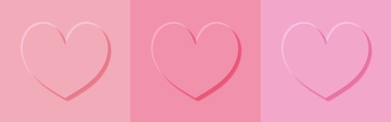 Pink hearts vector in Neumorphic design. Valentine element greeting card. Top view button. Minimal style. Vector illustration.