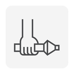 Firefighter or fireman and tool vector icon consist of fire hose pipe, hand, nozzle, high pressure of jet water spray. To training, fire fighter or rescue in emergency accident for safety. 64x64 pixel