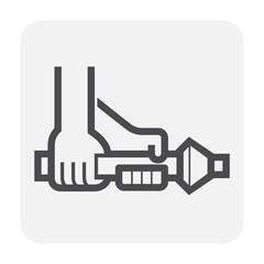 Firefighter or fireman and equipment tool vector icon consist of fire hose pipe, hand, nozzle, high pressure of jet water spray. To training, fire fighter or rescue in emergency accident for safety.
