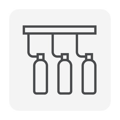  Fire suppression, automatic flooding system vector icon with bottle gas cylinder tank. Extinguisher or industrial equipment for safety, protection building by co2, nitrogen, argon, foam. 64x64 pixel.