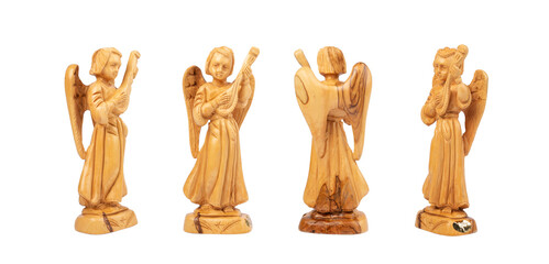 Set of an wooden angel with wings and musical instrument