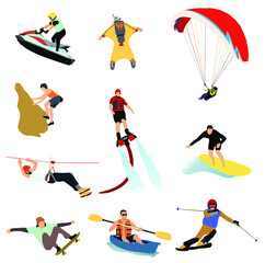 Fototapeta na wymiar set of people doing different adventure sports