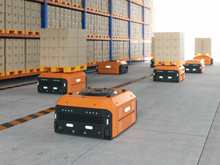 Naklejka premium Automation warehouse management with robot carry cardboard box