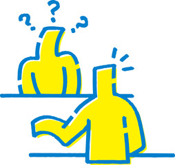 困った人と説明する人。向かい合う棒人間2人。