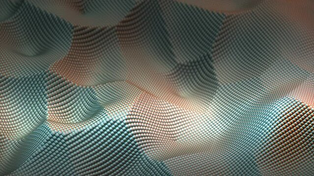 Wavy surface of metal spheres. Seamless loop 3D render animation