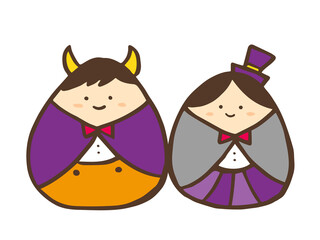 かわいいハロウィンのコスプレの人物／手描きイラスト素材