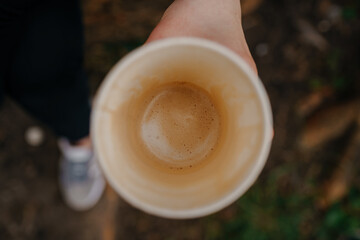 close up. top down view of a coffee cup. High quality photo