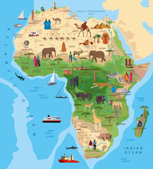 Mainland Africa. Animals, sights, cities and countries. Vector graphics - obrazy, fototapety, plakaty