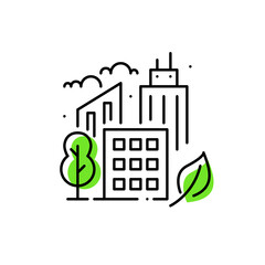 Sustainable green city. Pixel perfect, editable stroke line art icon