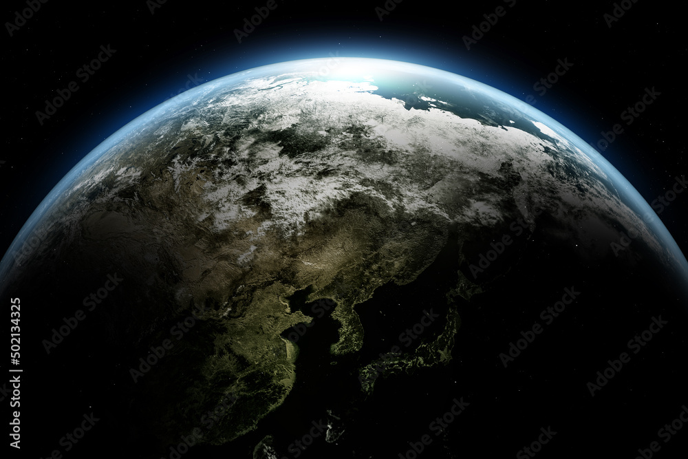 Wall mural abstract earth in space galaxy. 3d rendering elements of this image furnished by nasa