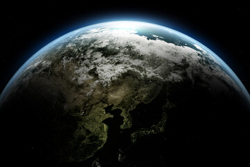 Abstract Earth in space galaxy. 3d rendering Elements of this image furnished by NASA