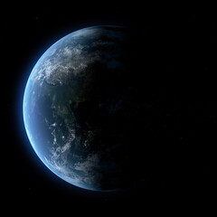 Abstract Earth in space galaxy. 3d rendering Elements of this image furnished by NASA