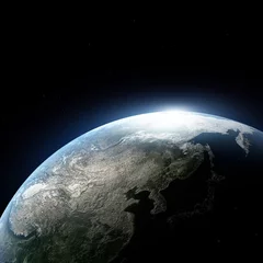 Afwasbaar Fotobehang Volle maan en bomen Abstracte aarde in ruimtemelkweg. 3D-rendering Elementen van deze afbeelding geleverd door NASA