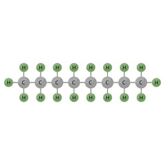 Octane, organic chemical compound, molecule. Stick model and infographic