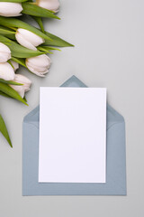 Blank for design of a greeting card or invitation in an envelope. Holiday concept.