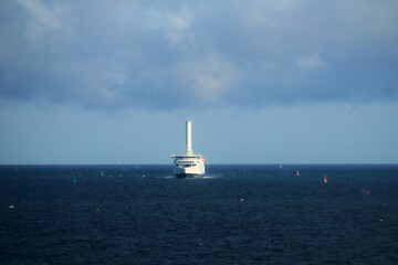 Baltic sea ferry in a waterway with buoys