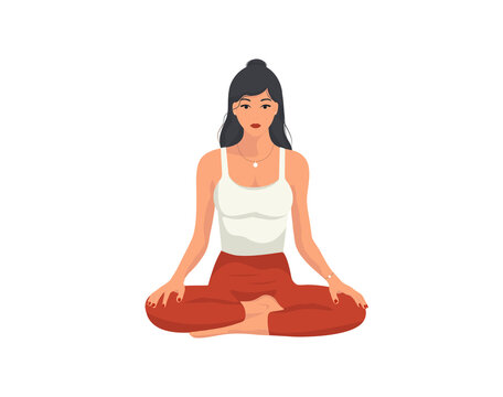 Yoga. Girl practices yoga. Girl meditating . Concept illustration for yoga, meditation, relax, healthy lifestyle