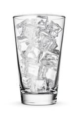 Glass with ice cubes isolated on white.