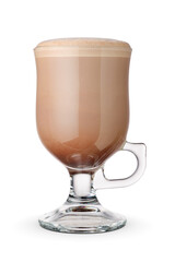Glass of chocolate milk isolated on white.