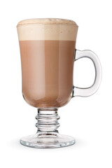 Glass of chocolate milk isolated on white.