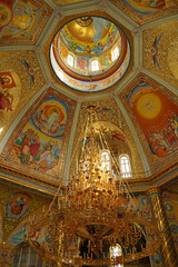 Fototapeta na wymiar Architectural monuments of Ukraine. interior decoration of the cathedral in the Pochaev Lavra Pochayiv Lavra, Ukraine. May 2021