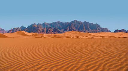 Panoramic view of orange sand dune desert with clear blue sky at Namib desert - Namibia