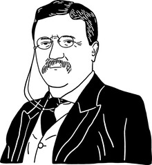 Theodore Roosevelt Portrait 26th U.S. President American politician Hand drawn line art Illustration - obrazy, fototapety, plakaty