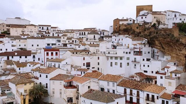 The beautiful village of Setenil de las Bodegas, Provice of Cadiz, Andalusia, Spain. Skyline from Mirador del Carmen