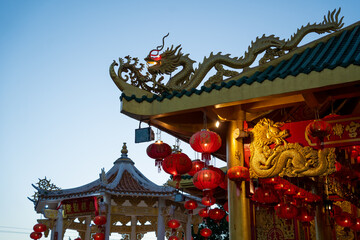 Fototapeta premium A Big beautiful Chinese temple at sunset