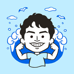 Man with sea waves illustration -vector-