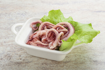 Marinated squid tentacles in the bowl