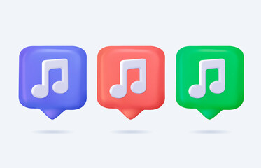 Obraz premium Realistic 3d icon quick tips musical notes internet notification collection vector illustration. Set music melody sound listening creating production online application alert speech bubble mockup