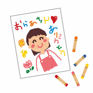 母の日の似顔絵とクレヨン