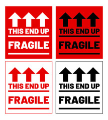 fragile with word this end up abstract sign come in red white and black and verticle arrow can be use for attach on breakable package delivery company parcel package easy to use vector eps