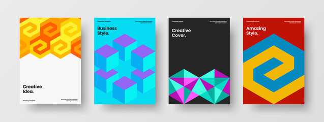 Amazing geometric hexagons placard concept composition. Trendy corporate brochure A4 vector design layout collection.