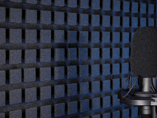 Professional condenser microphone in podcasting studio