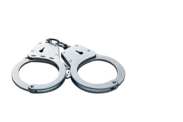 Metal handcuffs on a white isolated background, copy space