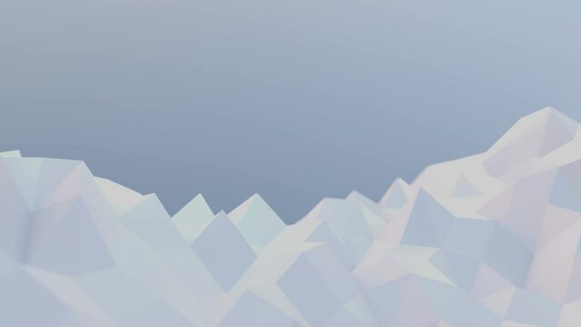 White triangle low poly background with blue sky. Low polygonal 3d geometric white motion background animation with empty space for copy paste text.
