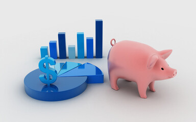 3d rendered Multicolored piggy banks in a row on a white background
