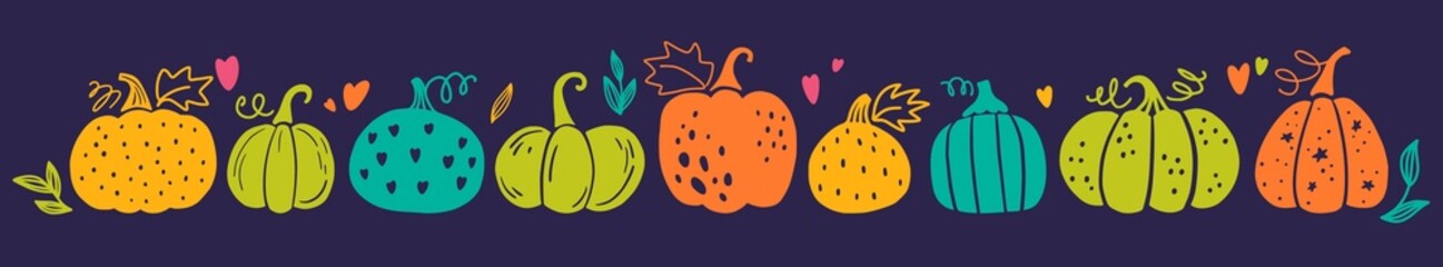 Vector pattern with pumpkins drawn by hand