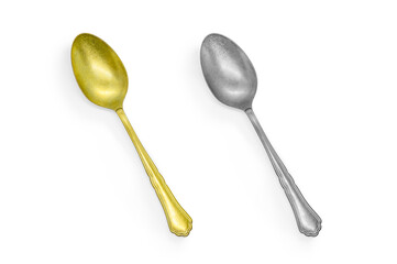 Isolated gold and silver antique and rustic spoon